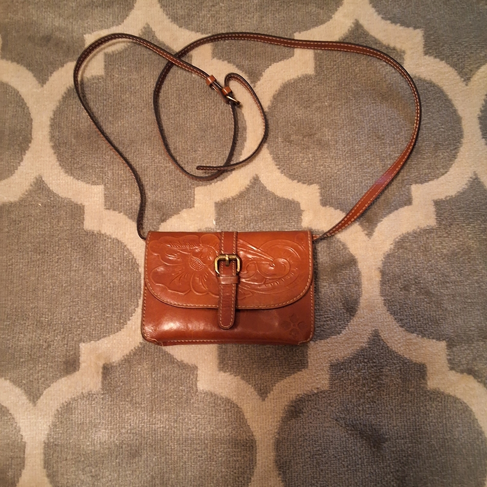 Patricia Nash Embossed Tan Leather Crossbody Bag